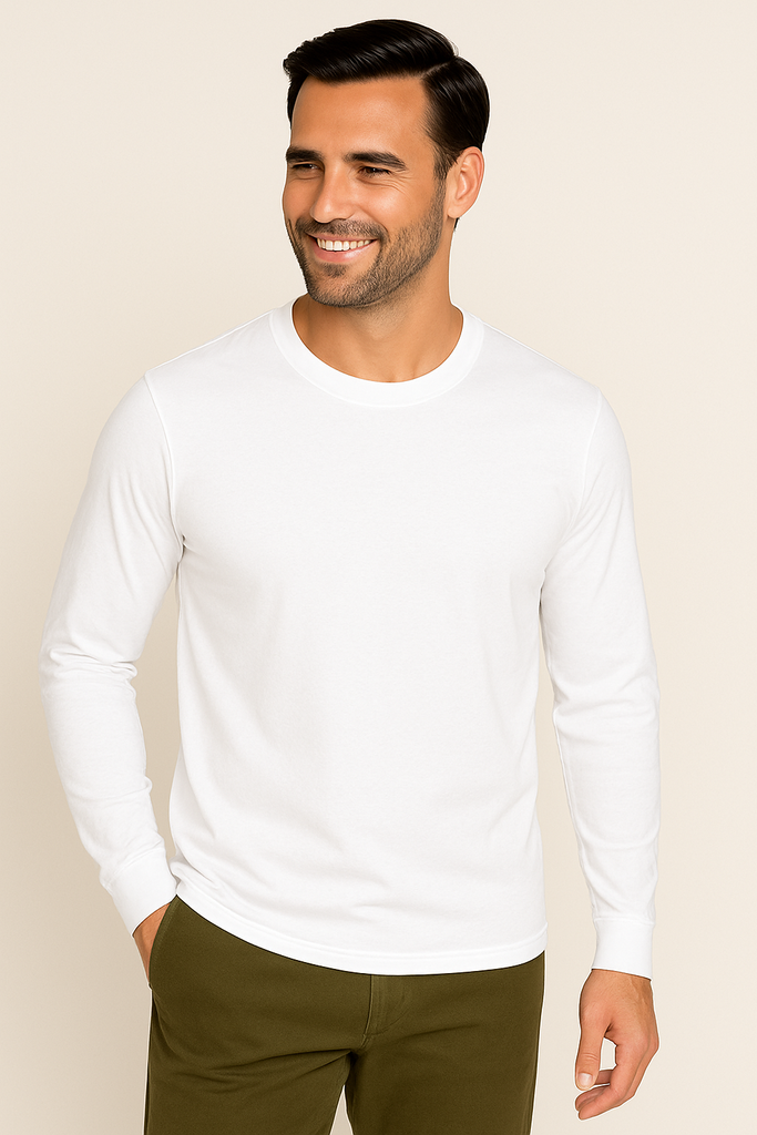 Playera cuello redondo manga larga 100% algodón