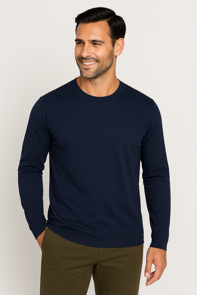 Playera cuello redondo manga larga 100% algodón