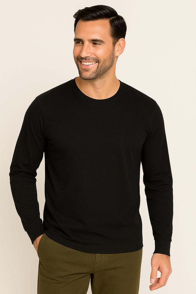 Playera cuello redondo manga larga 100% algodón