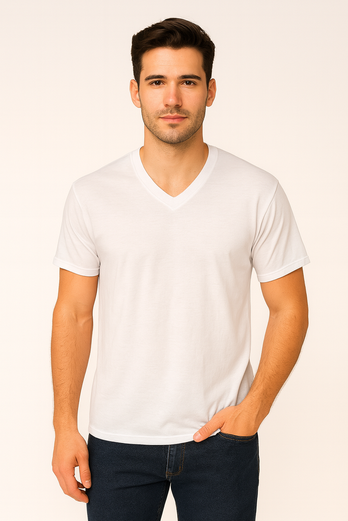 Playera cuello v manga corta 100% algodón