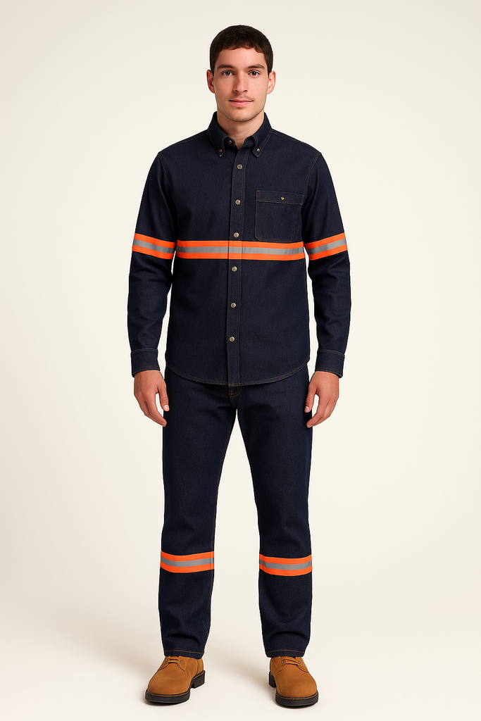 Pantalón de mezclilla con reflejante naranja