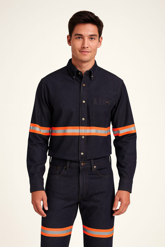 Camisa de mezclilla con reflejante naranja